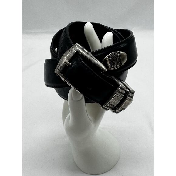 PGA Tour Other - Black Leather PGA Tour Silvertone Medallion Belt Sz 42 47” Long Golf Club